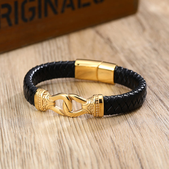 WorldNorse Magnetic Clasp Braided Leather Bracelet - Gold - 19cm - image 0