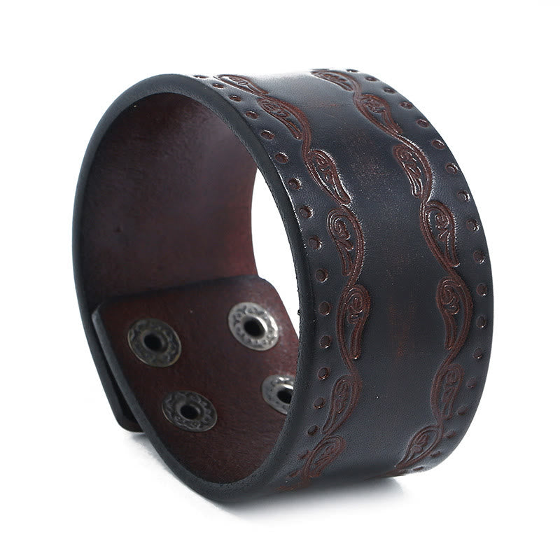 WorldNorse Nordic Totem Genuine Leather Bangle Bracelet