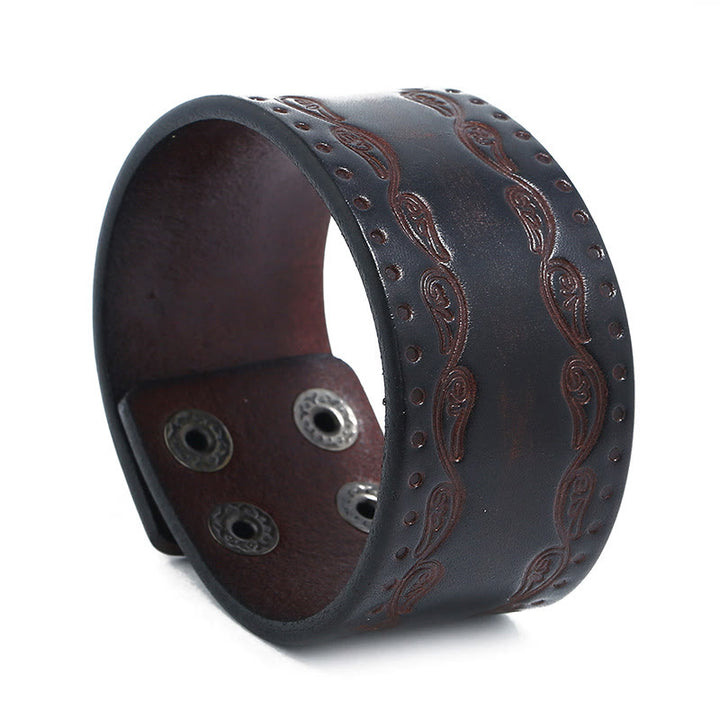 WorldNorse Nordic Totem Genuine Leather Bangle Bracelet