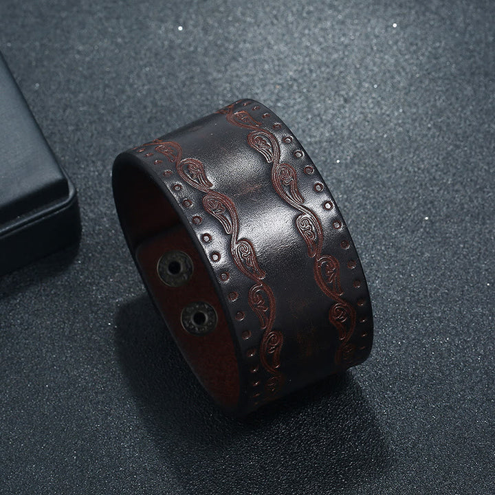WorldNorse Nordic Totem Genuine Leather Bangle Bracelet