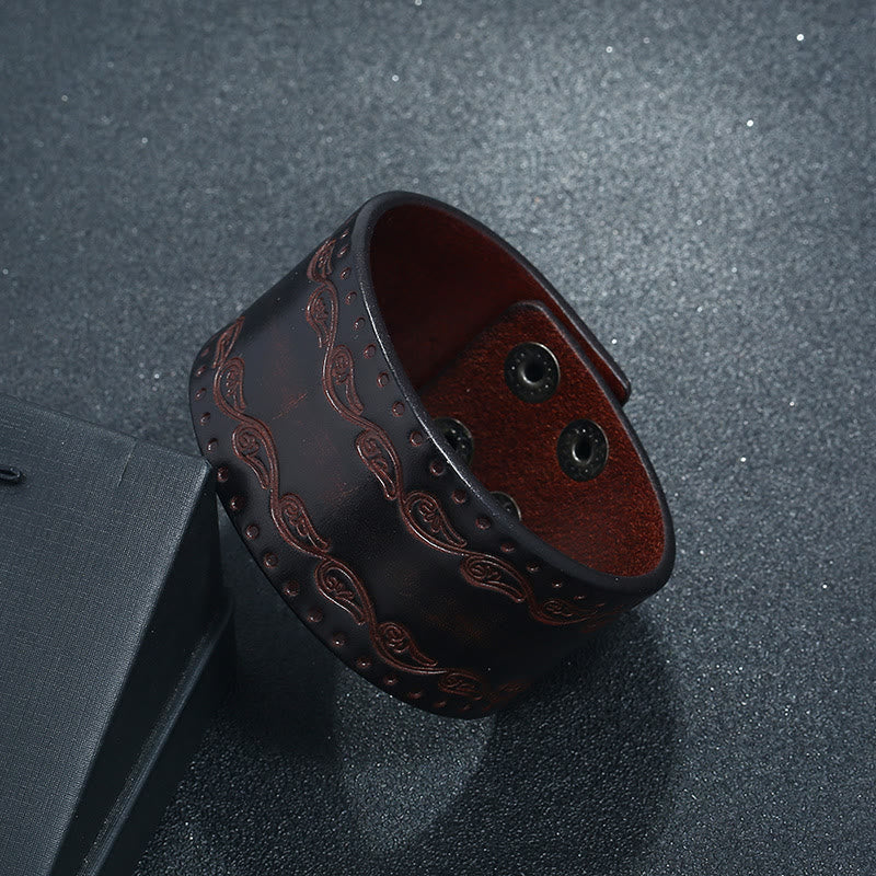WorldNorse Nordic Totem Genuine Leather Bangle Bracelet