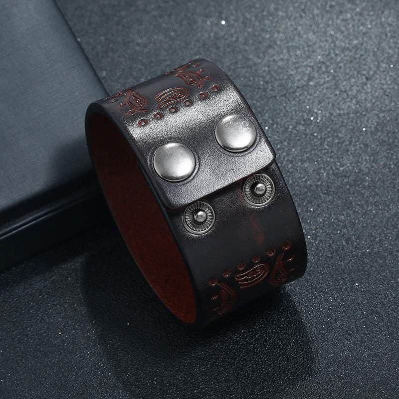 WorldNorse Nordic Totem Genuine Leather Bangle Bracelet