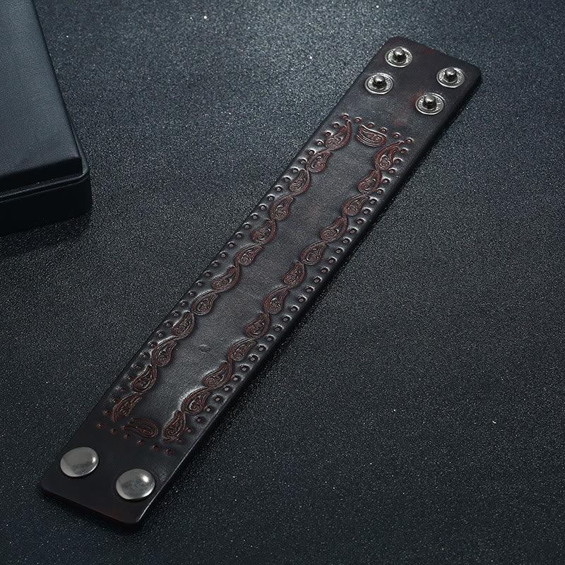 WorldNorse Nordic Totem Genuine Leather Bangle Bracelet