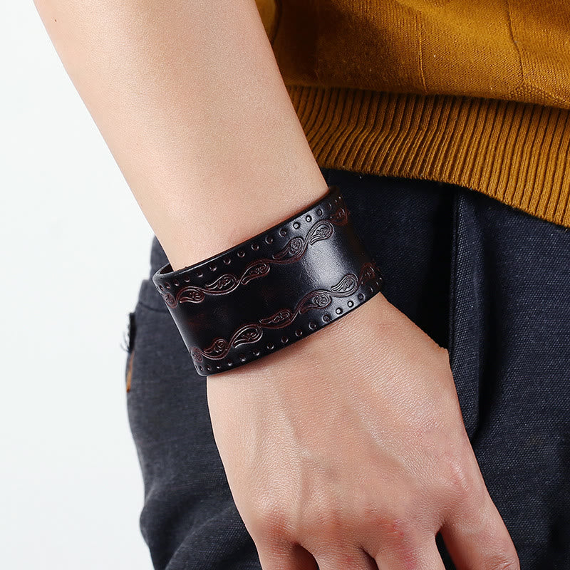 WorldNorse Nordic Totem Genuine Leather Bangle Bracelet