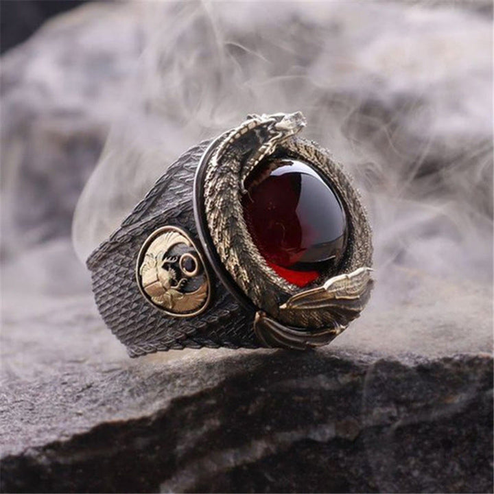 WorldNorse Viking Dragon Snake Jormungandr Inlaid Gem Ring - UK Size Z（US 13) - image 0