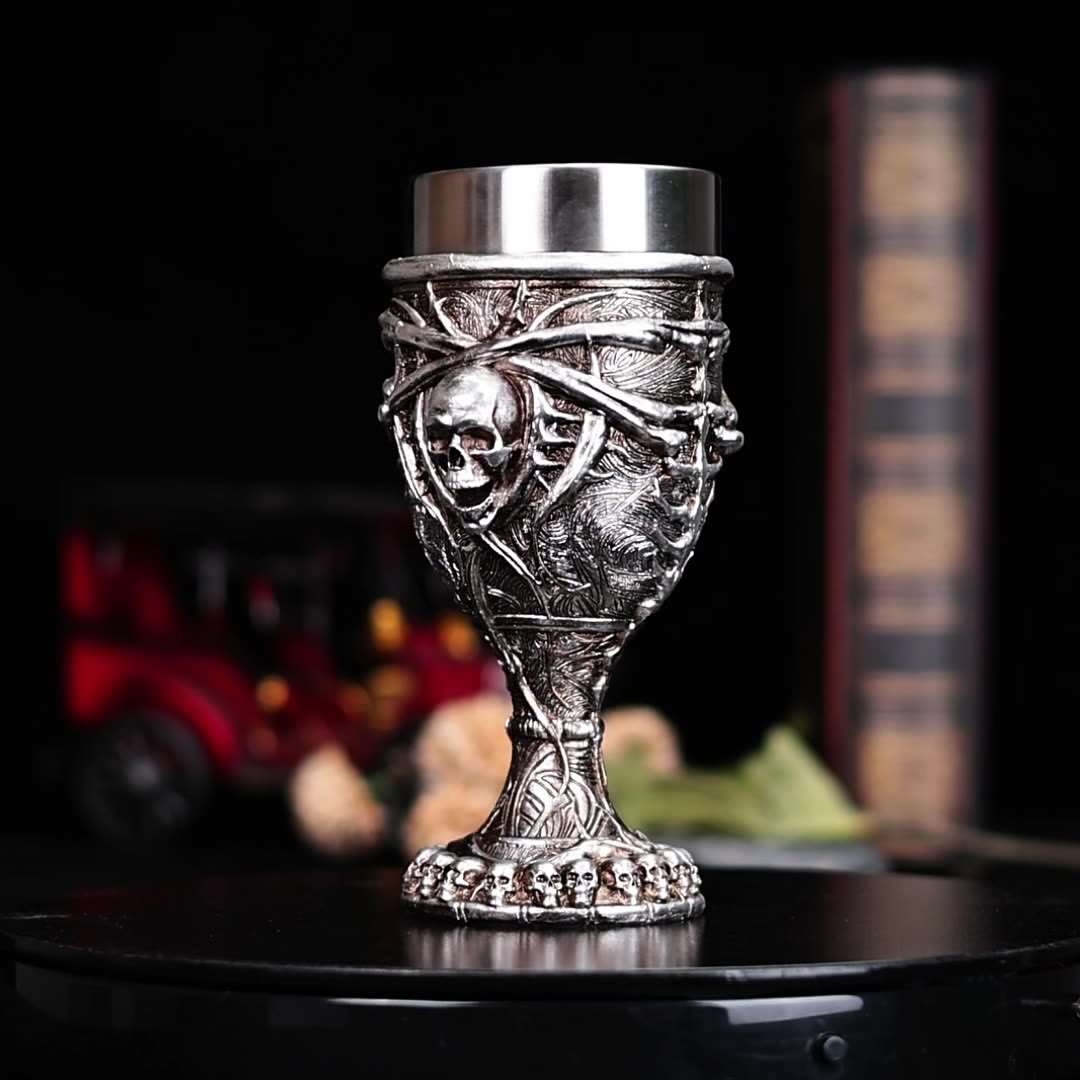 WorldNorse Metallic Finish Skull Wine Goblet