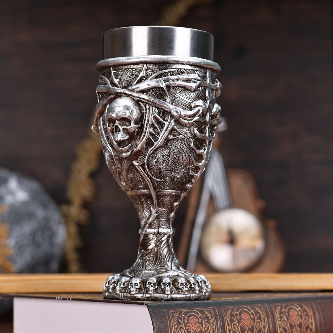 WorldNorse Metallic Finish Skull Wine Goblet