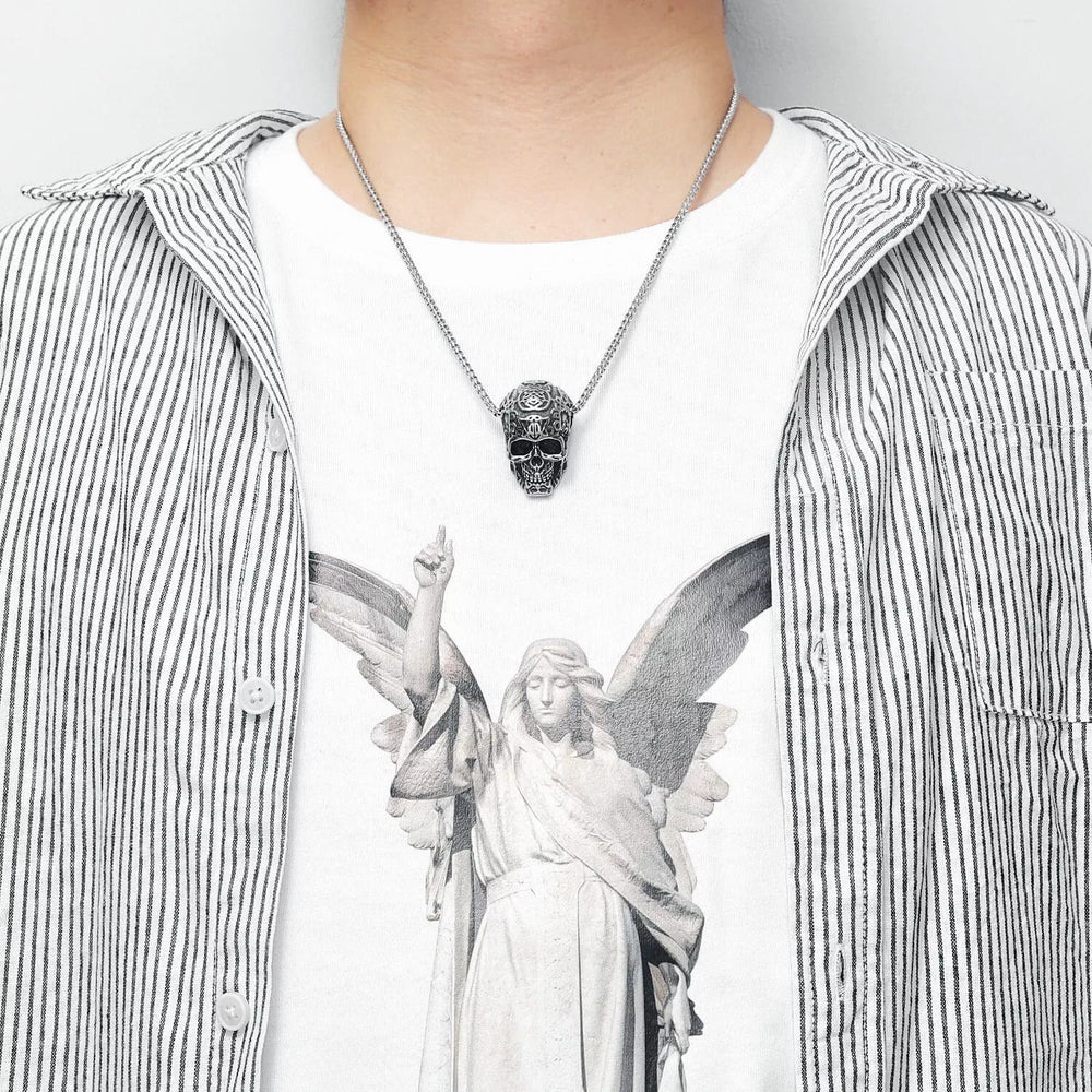 WorldNorse Engraved Skull Head Pendant Necklace - image 1