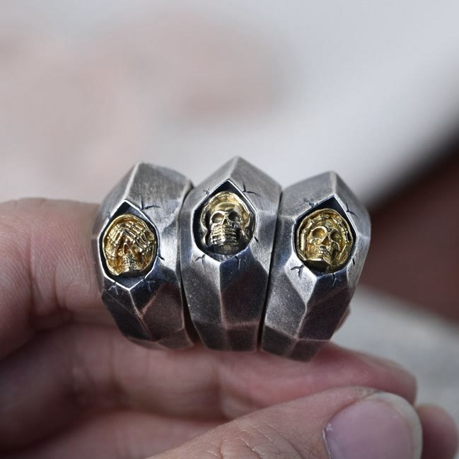WorldNorse Cover Ears Eyes Mouth Evil Skull Ring - image 1