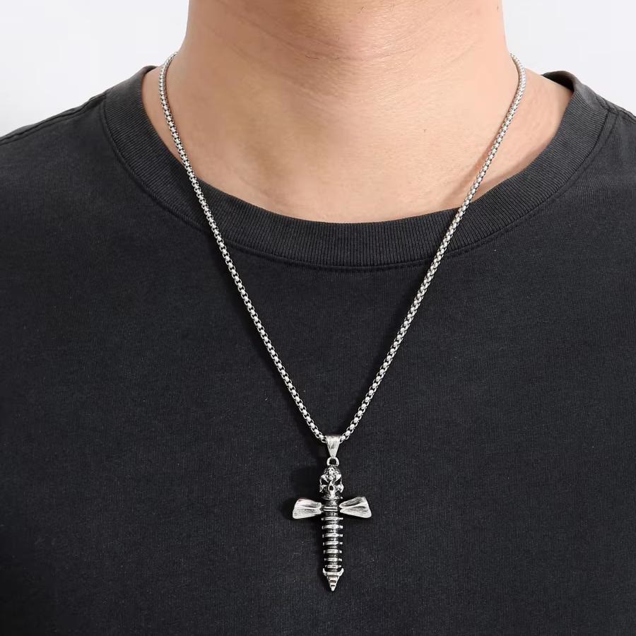 WorldNorse  Skull Cross Nail Screw Necklace - image 1
