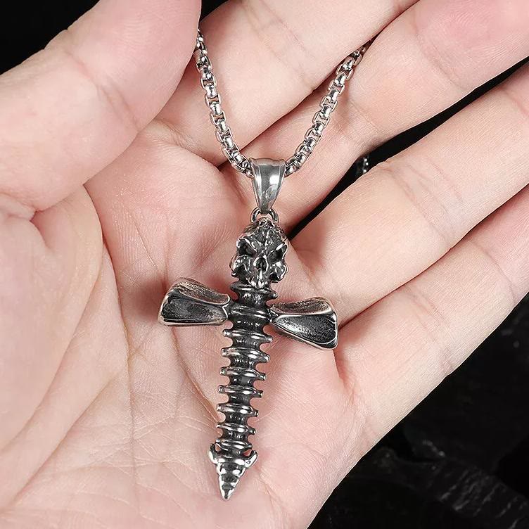 WorldNorse  Skull Cross Nail Screw Necklace - image 3