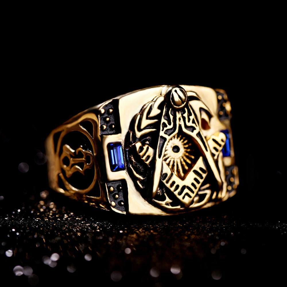 WorldNorse Inlaid Gemstone Freemason Masonic Ring - image 1