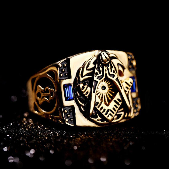 WorldNorse Inlaid Gemstone Freemason Masonic Ring - image 1