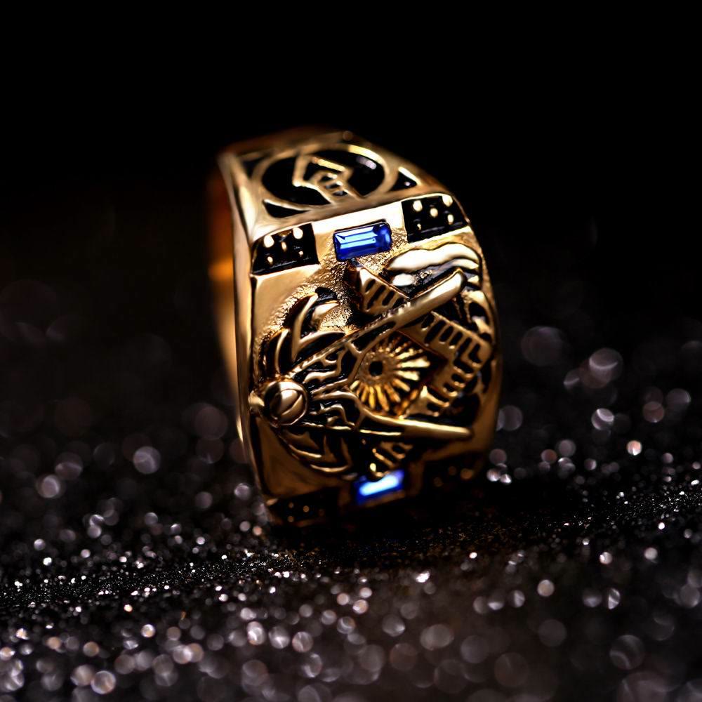 WorldNorse Inlaid Gemstone Freemason Masonic Ring - UK Size Z（US 13) - image 0