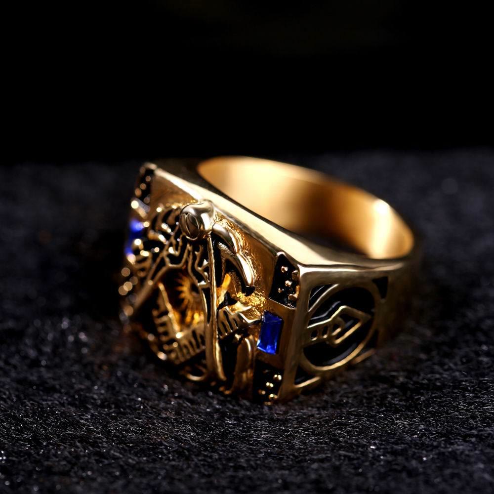 WorldNorse Inlaid Gemstone Freemason Masonic Ring - image 2