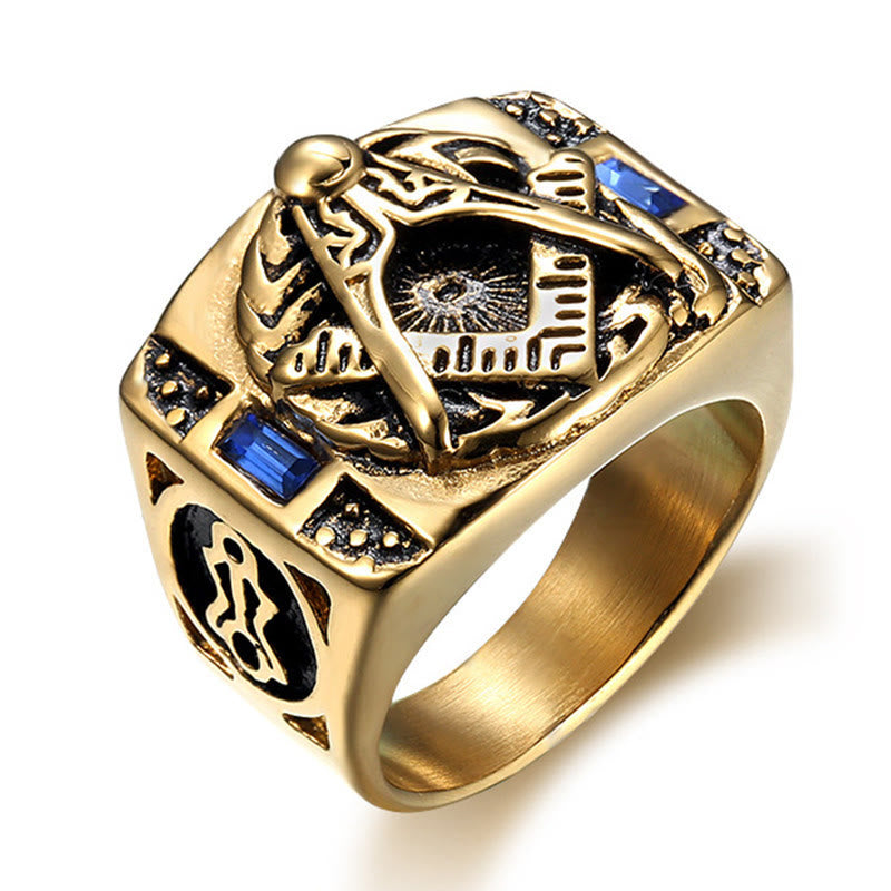 WorldNorse Inlaid Gemstone Freemason Masonic Ring - image 4