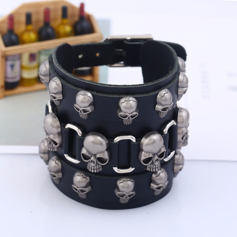 WorldNorse Gothic Skull Head Leather Cuff Bracelet - image 1