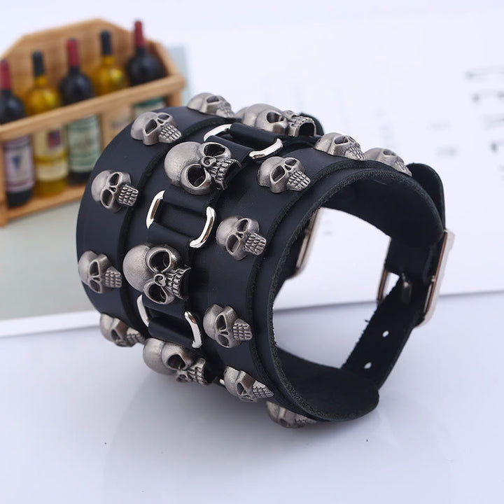 WorldNorse Gothic Skull Head Leather Cuff Bracelet - image 4