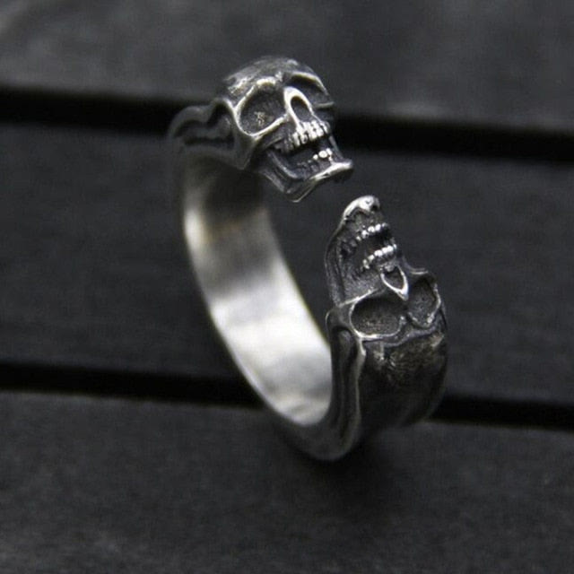 WorldNorse Punk Double Skull Head Open Ring - image 6