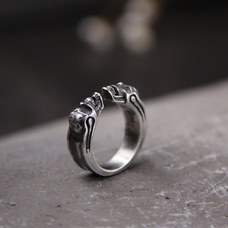 WorldNorse Punk Double Skull Head Open Ring - image 2