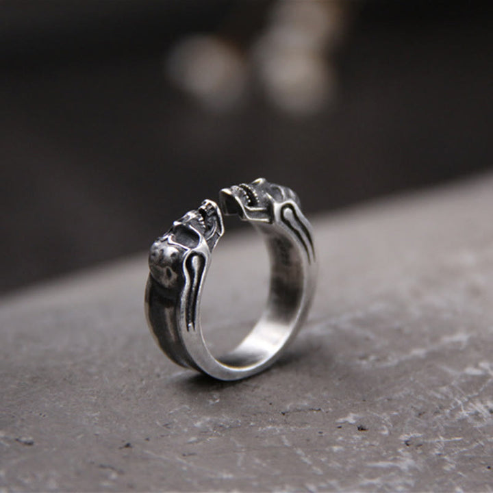 WorldNorse Punk Double Skull Head Open Ring - image 2