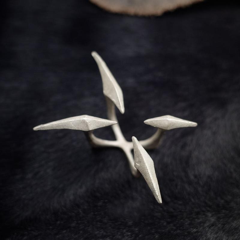 WorldNorse Cyberpunk Quadrangle Spiked Ring - White - image 2