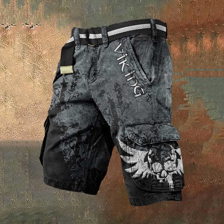WorldNorse Smudged Viking Wing Skull Cargo Shorts - US/UK/AU50，EU60 (5XL) - image 0