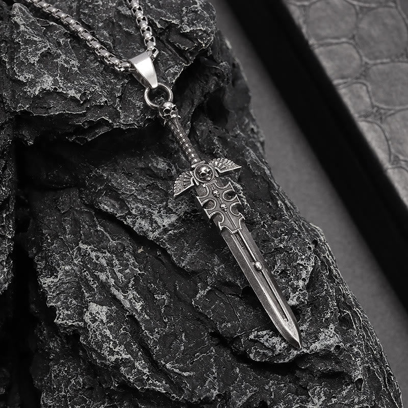 WorldNorse Gothic Skull & Sword Pendant Necklace - image 1