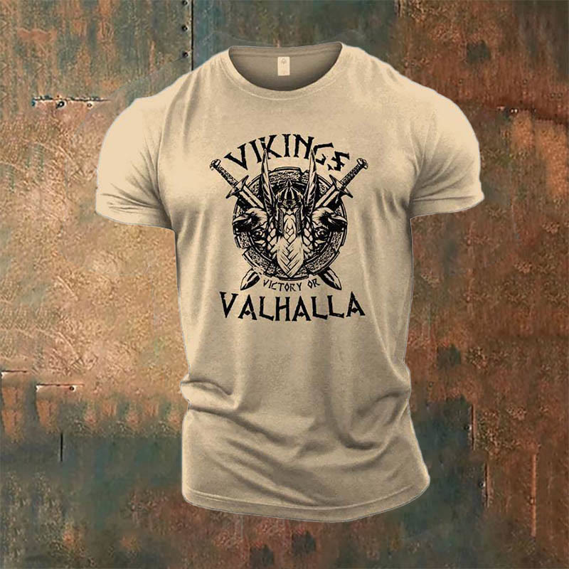 WorldNorse Victory or Valhalla Shield T-Shirt - Beige - US/UK/AU50，EU60 (5XL) - image 3