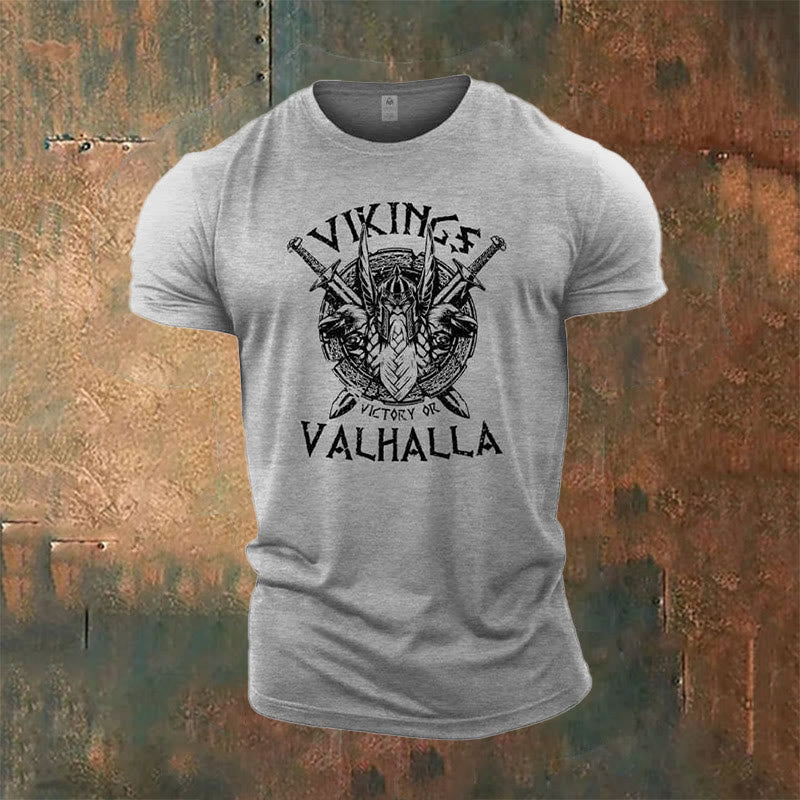 WorldNorse Victory or Valhalla Shield T-Shirt - Grey - US/UK/AU50，EU60 (5XL) - image 0