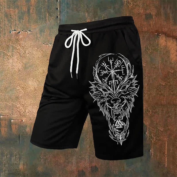 WorldNorse Viking Wolves Vegvisir Valknut Casual Shorts