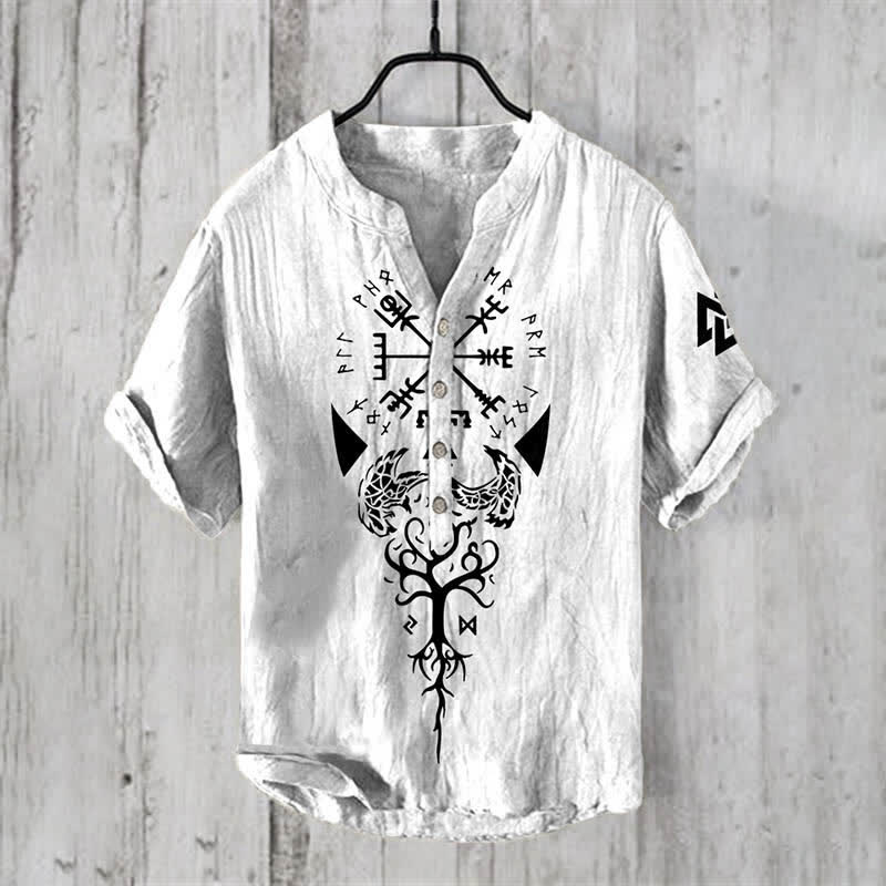 WorldNorse Viking Yggdrasil Vegvisir Valknut Raven Casual Shirt - White - US/UK/AU50，EU60 (5XL) - image 1