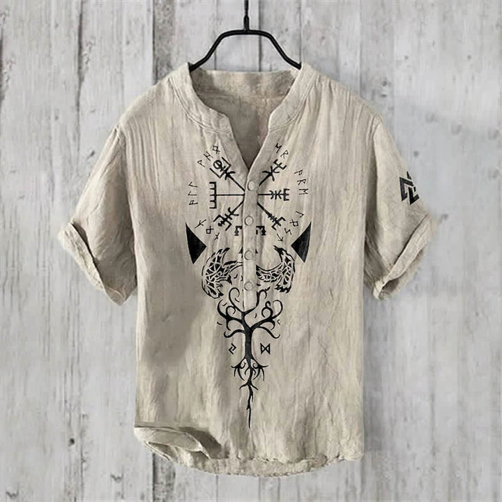 WorldNorse Viking Yggdrasil Vegvisir Valknut Raven Casual Shirt - Beige - US/UK/AU50，EU60 (5XL) - image 1