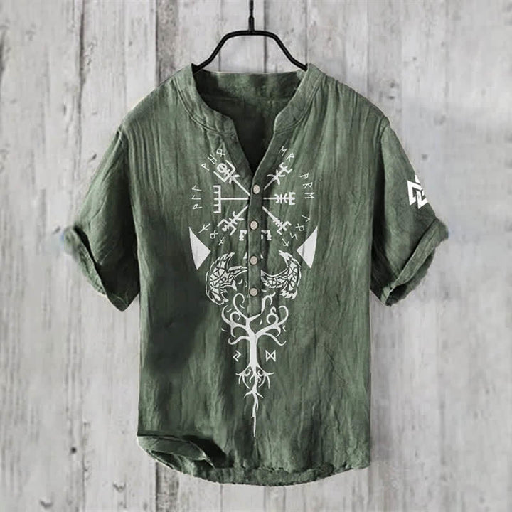 WorldNorse Viking Yggdrasil Vegvisir Valknut Raven Casual Shirt - Dark Green - US/UK/AU50，EU60 (5XL) - image 4