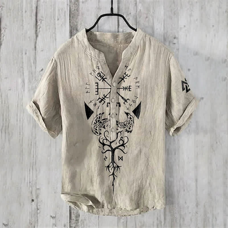 WorldNorse Viking Yggdrasil Vegvisir Valknut Raven Casual Shirt - Beige - US/UK/AU50，EU60 (5XL) - image 2
