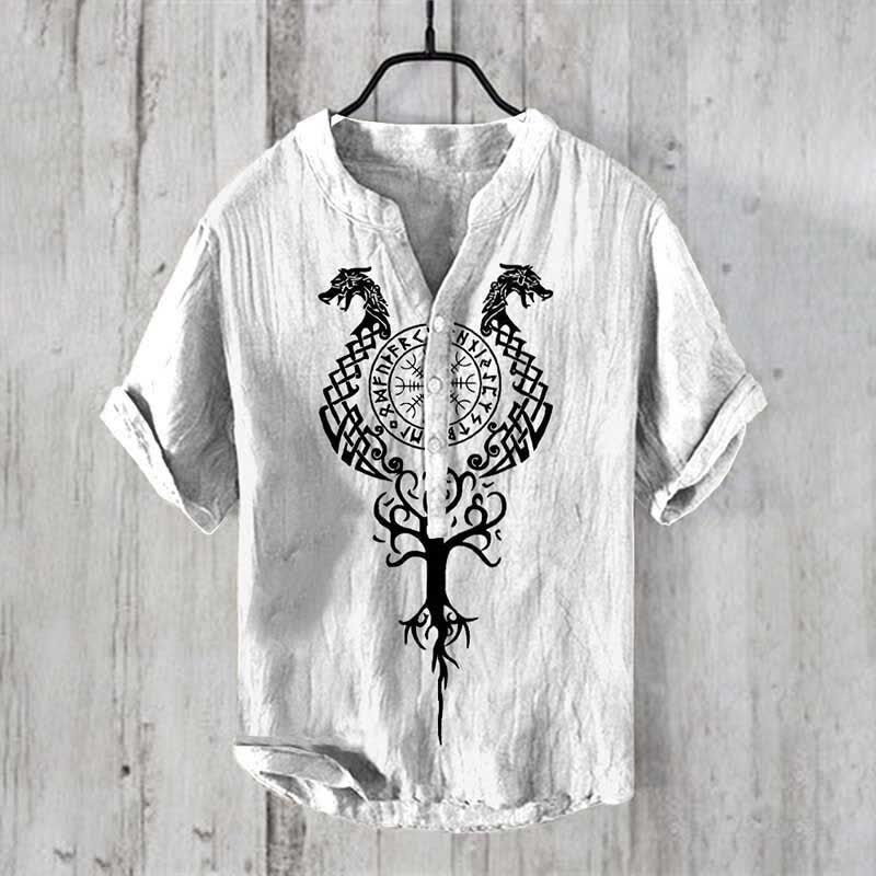 WorldNorse Viking Yggdrasil Vegvisir Norse Dragon Casual Shirt - White - US/UK/AU50，EU60 (5XL) - image 0