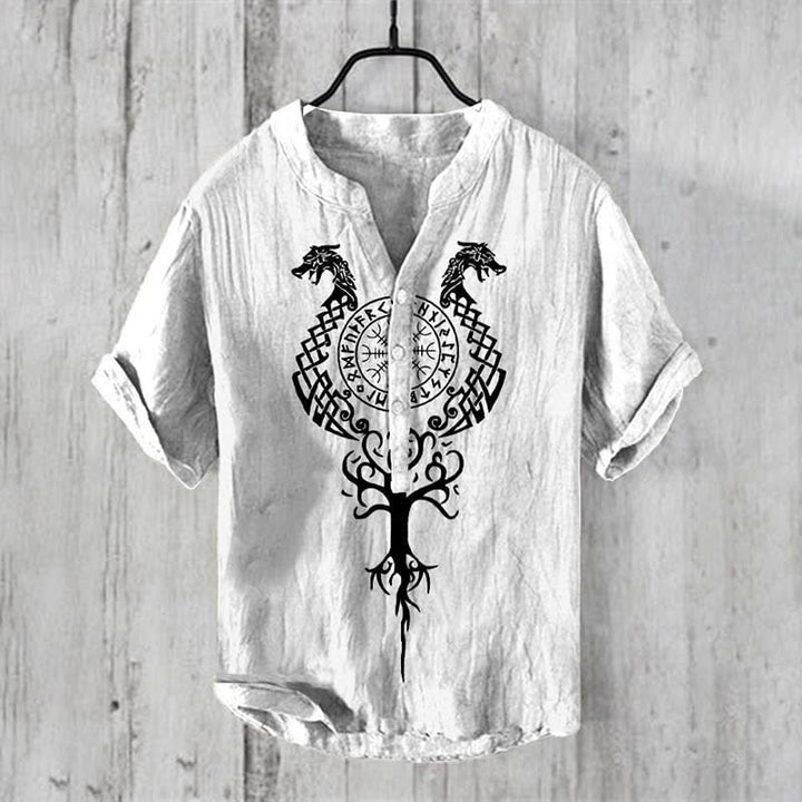 WorldNorse Viking Yggdrasil Vegvisir Norse Dragon Casual Shirt - White - US/UK/AU50，EU60 (5XL) - image 0