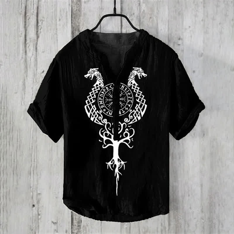 WorldNorse Viking Yggdrasil Vegvisir Norse Dragon Casual Shirt - Black - US/UK/AU50，EU60 (5XL) - image 3