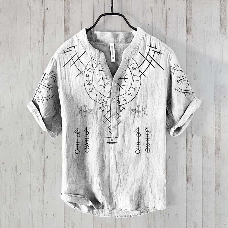 WorldNorse Viking Helm of Awe Rune Casual Shirt - White - US/UK/AU50，EU60 (5XL) - image 0