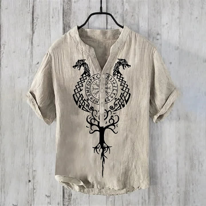 WorldNorse Viking Yggdrasil Vegvisir Norse Dragon Casual Shirt - Beige - US/UK/AU50，EU60 (5XL) - image 2