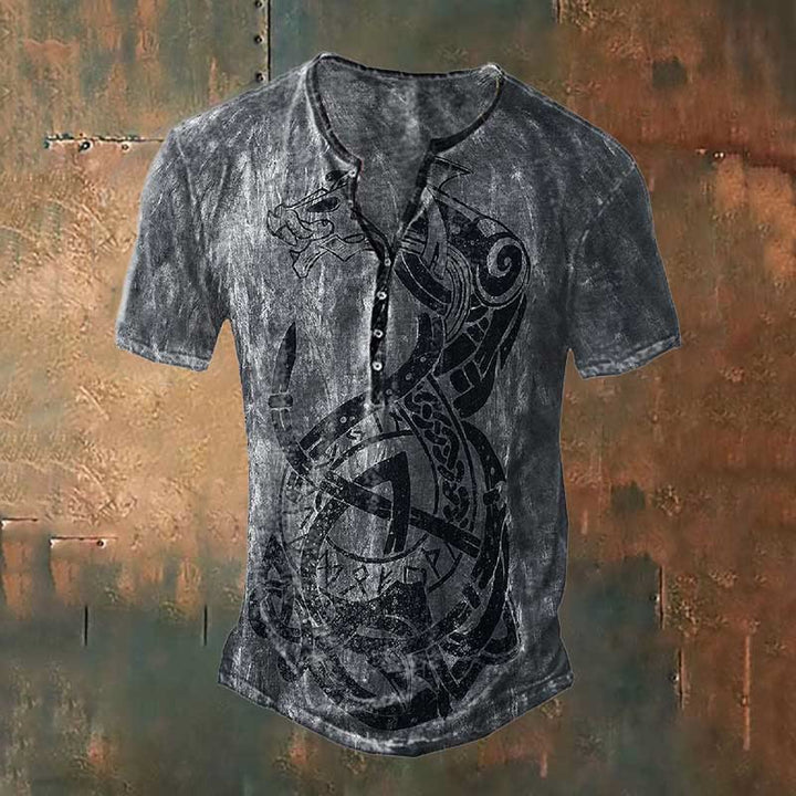 WorldNorse Nordic Dragon Symbol Henley T-Shirt