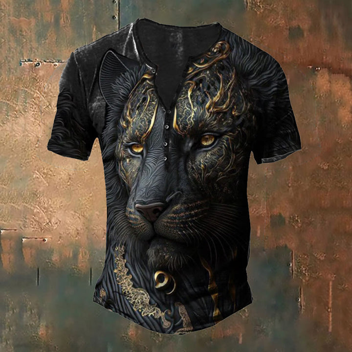 WorldNorse Majestic Wolves Head Henley Shirt