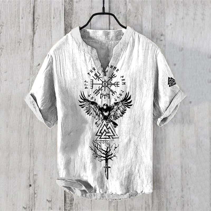 WorldNorse Viking Vegvisir Valknut Yggdrasil Raven Casual Shirt - US/UK/AU50，EU60 (5XL) - image 0