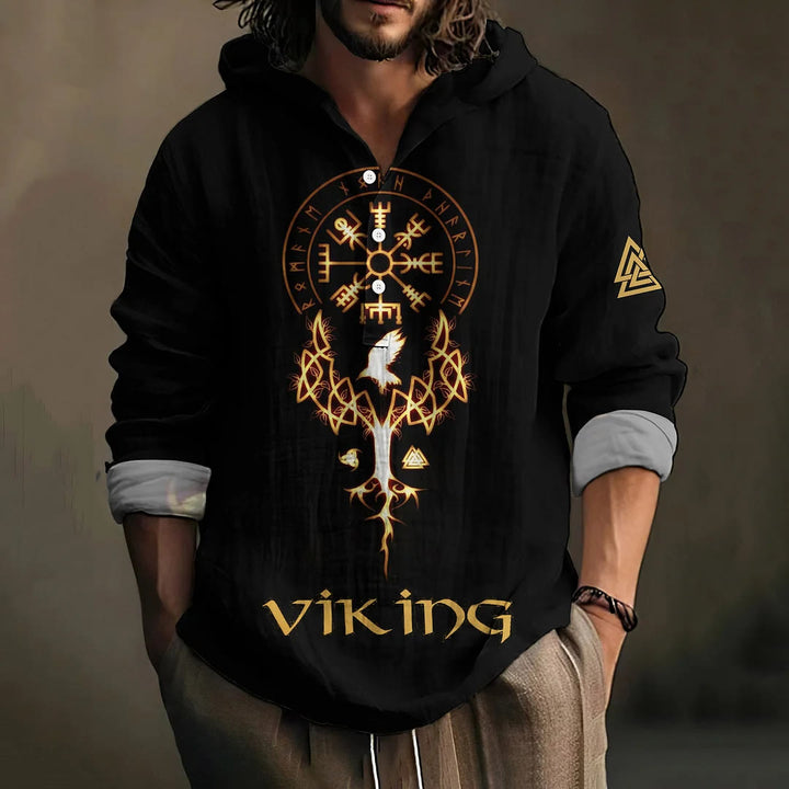 WorldNorse Viking Vegvisir Valknut Rune Yggdrasil Raven Hooded Shirt  - US/UK/AU50，EU60 (5XL) - image 0