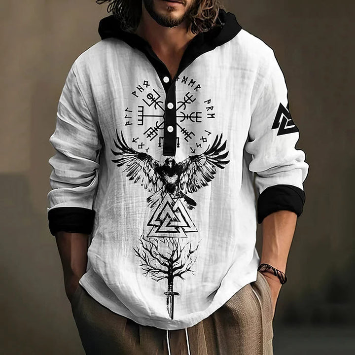 WorldNorse Valknut Raven Yggdrasil Vegvisir Hooded Shirt - US/UK/AU50，EU60 (5XL) - image 0
