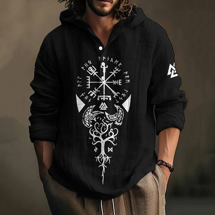 WorldNorse Vegvisir Valknut Yggdrasil Hooded Shirt