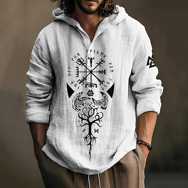 WorldNorse Vegvisir Valknut Yggdrasil Hooded Shirt