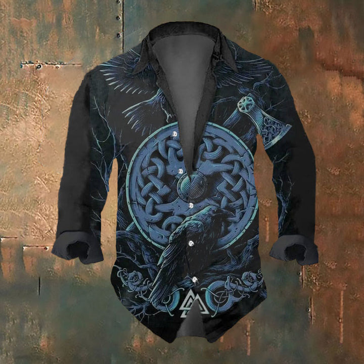 WorldNorse Raven Valknut Viking Axe Long Sleeve Shirt
