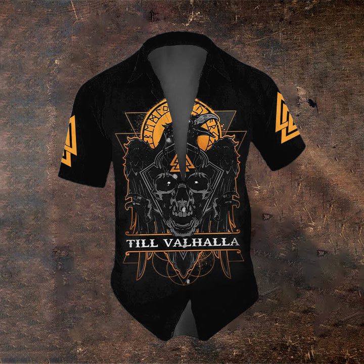 WorldNorse Skull Raven Till Valhalla Short Sleeve Shirt