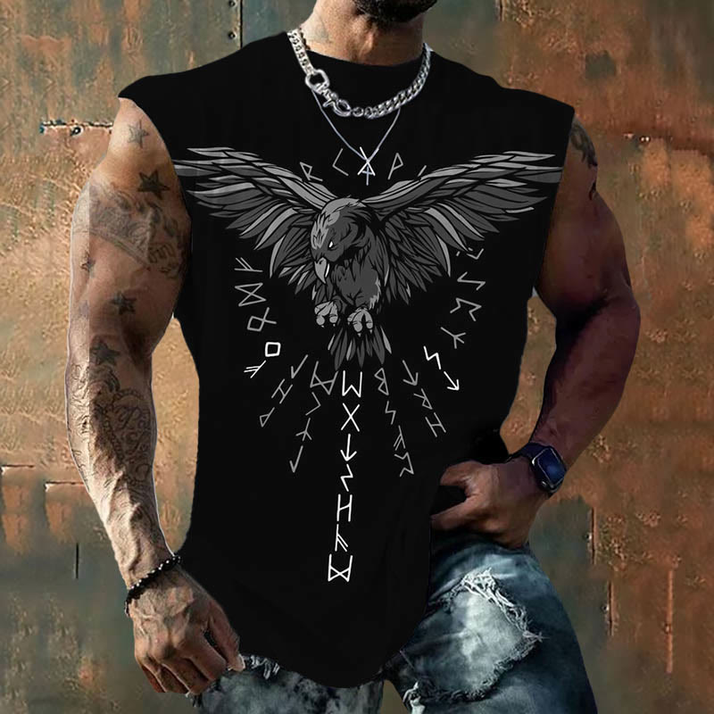 WorldNorse Viking Rune Raven Print Vest - US/UK/AU50，EU60 (5XL) - image 0
